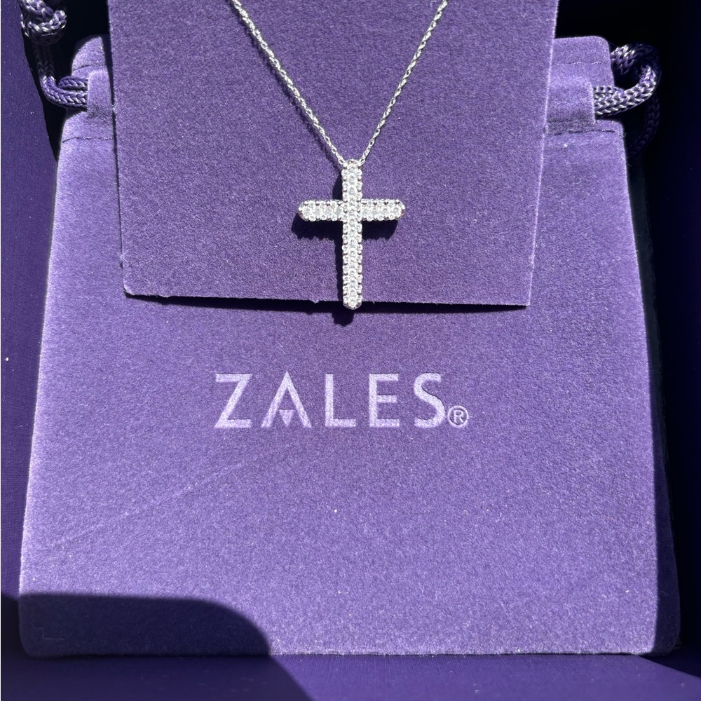 5/8 CT. T.W. Diamond Triple Row Cross Pendant in 10K White Gold